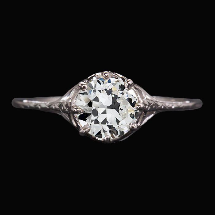 Runder Solitärring mit Diamanten im alten Minenschliff, 8 Zinken, 2 Karat - harrychadent.ch