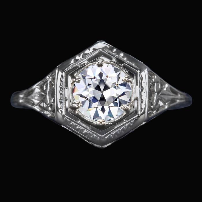 Vintage-Stil Solitärring runder alter Minenschliff Diamant 2 Karat Gold - harrychadent.ch