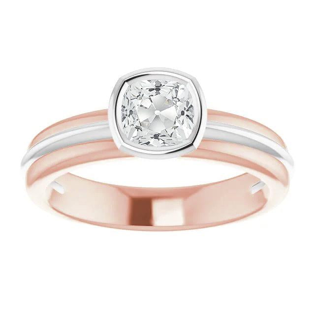 Zweifarbiges Solitär-Ringkissen mit Altschliff-Diamant-Lünetten-Set 2,20 Karat - harrychadent.ch