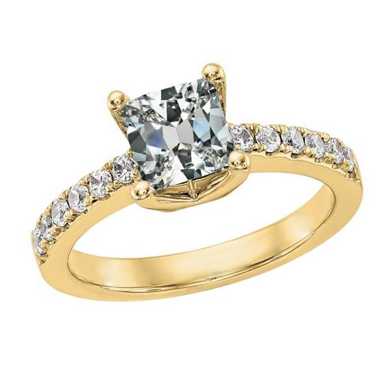 Gold-Solitärring mit Akzenten Kissen Old Cut Diamant 4,50 Karat - harrychadent.ch