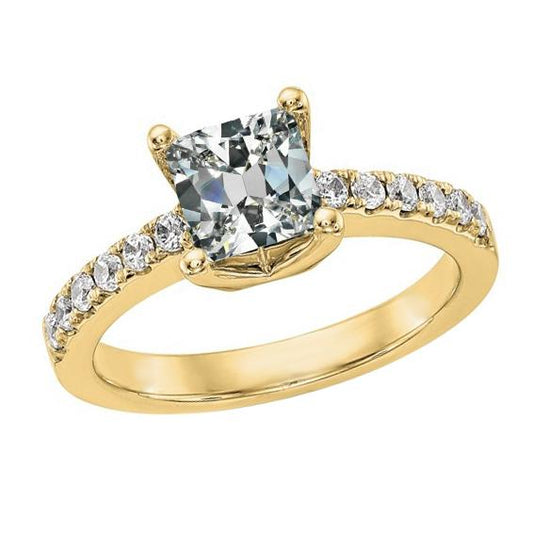 Gold-Solitärring mit Akzenten Kissen Old Cut Diamant 4,50 Karat - harrychadent.ch