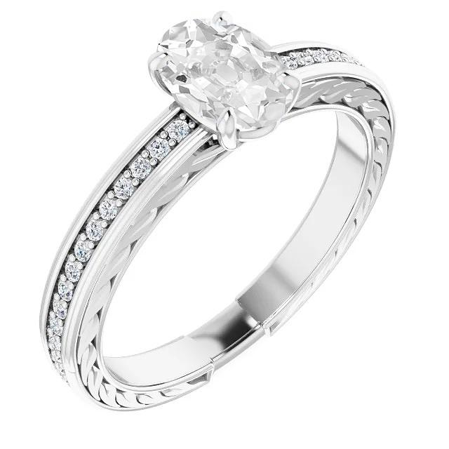 Ovaler Alteuropäischer Diamantring Leaf Style 5,25 Karat Filigraner Schaft - harrychadent.ch