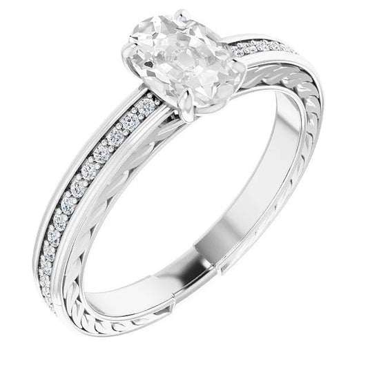 Ovaler Alteuropäischer Diamantring Leaf Style 5,25 Karat Filigraner Schaft - harrychadent.ch