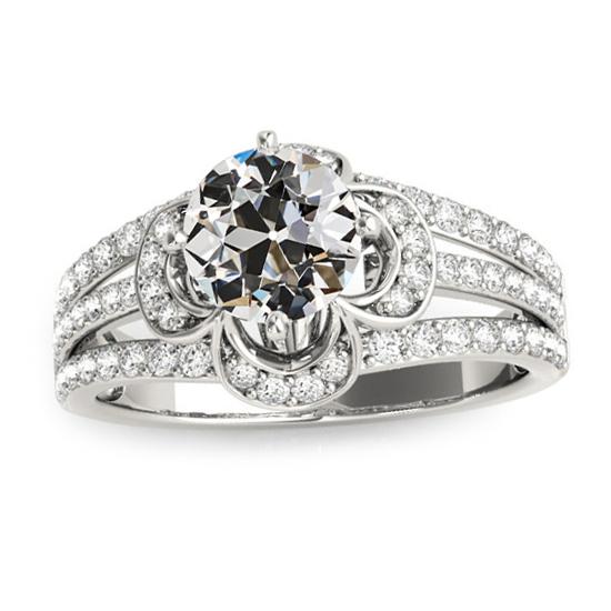 Altschliff Diamantring Blumenstil Dreireihige Akzente Gold 5,50 Karat - harrychadent.ch