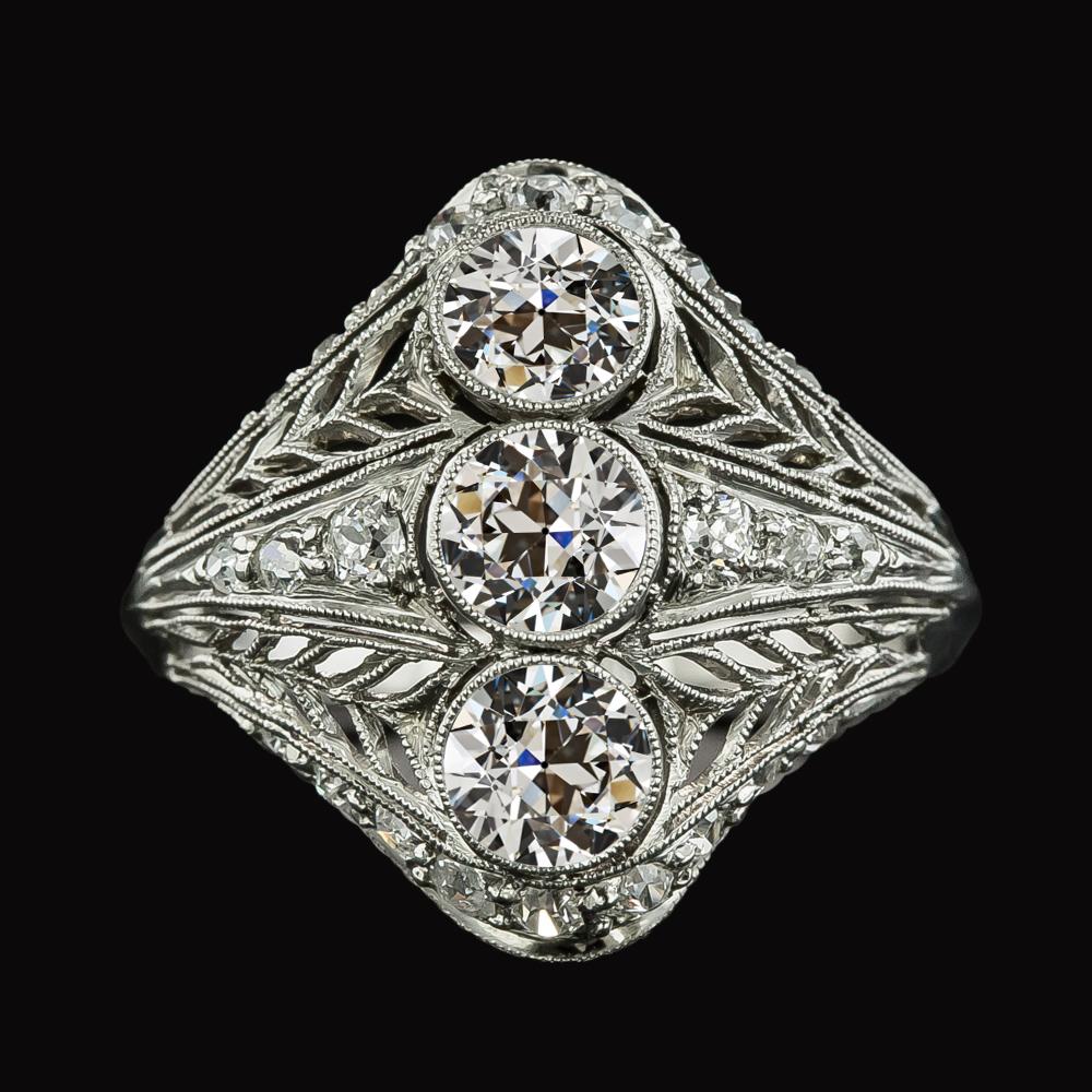 Antiker Runder Altschliff Diamant Damenring Milgrain 6 Karat - harrychadent.ch