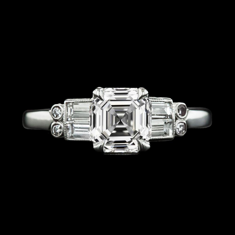 Asscher & Baguette Diamant-Verlobungsring-Krapfen-Set 5,75 Karat - harrychadent.ch