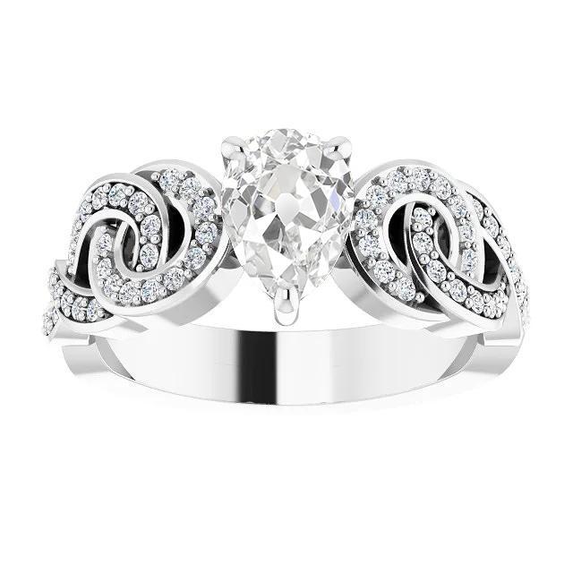 Birne Altschliff Diamant Verlobungsring Knotenstil Weißgold 5,70 Karat - harrychadent.ch