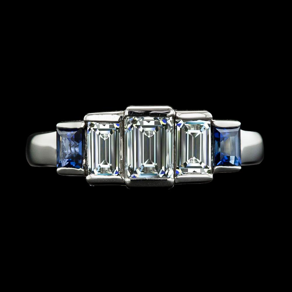 Damen-Verlobungsring Smaragddiamant & Ceylon-Saphire 8 Karat - harrychadent.ch