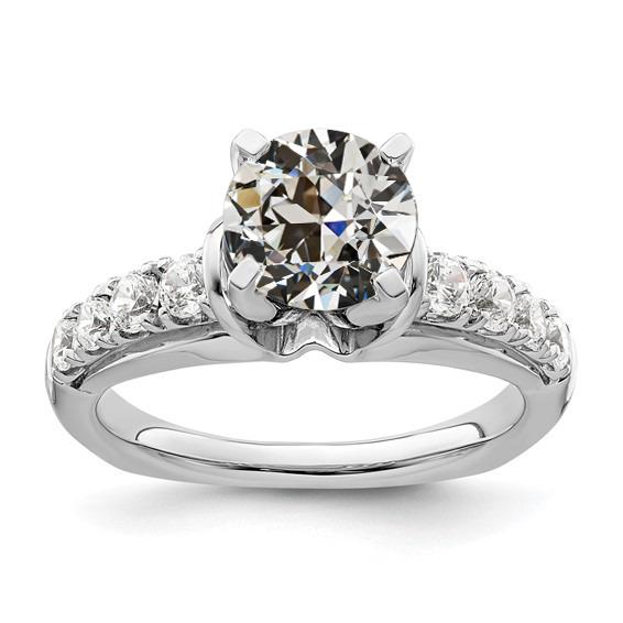 Damenring Rund alter Bergmann Diamant 14K Weißgold 3,50 Karat - harrychadent.ch