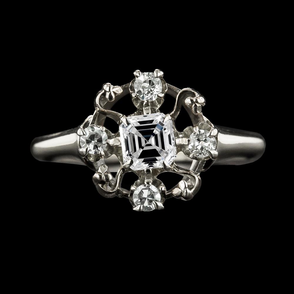 Ehering Asscher & runder Diamant Antik-Stil Gold 3 Karat - harrychadent.ch