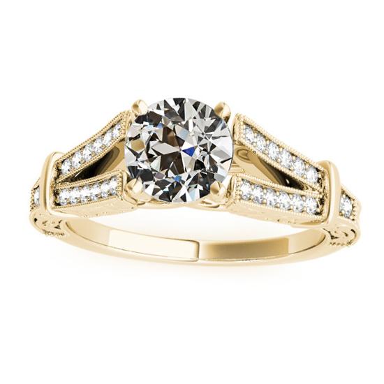 Goldener runder alter europäischer Diamantring mit geteiltem Schaft 4 Karat - harrychadent.ch