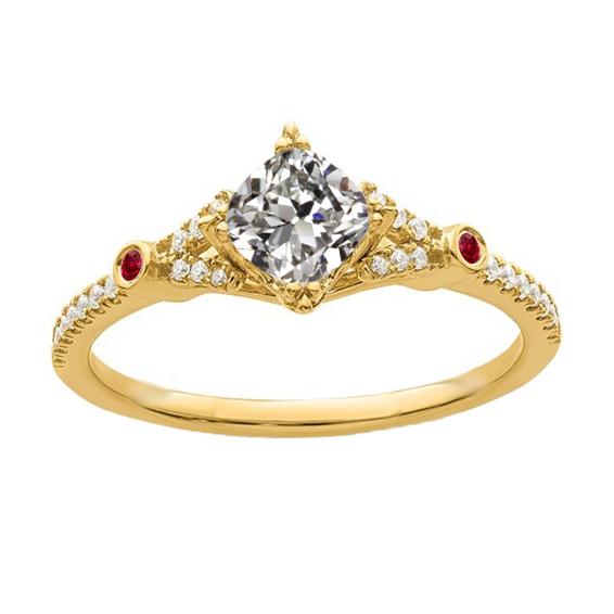 Kissen alter Bergmann Diamant & runder Rubinring 3 Karat 14K Gold - harrychadent.ch