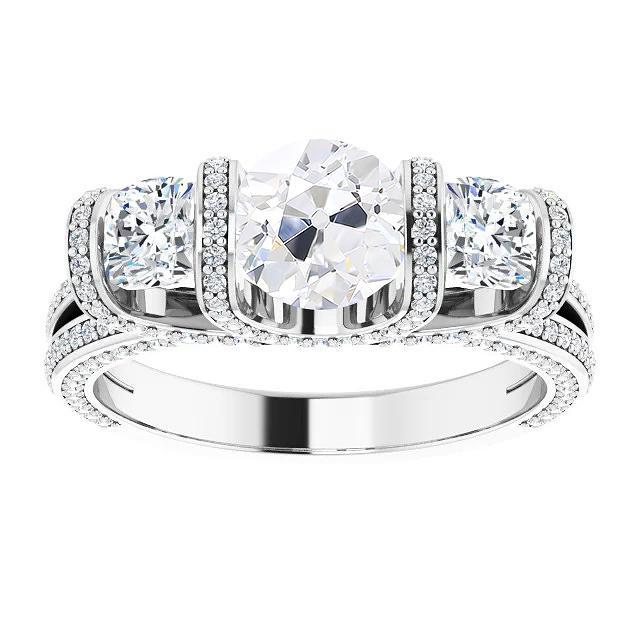 Kissen & Runder Altschliff Diamant Damenring Split Shank 10.50 Karat - harrychadent.ch