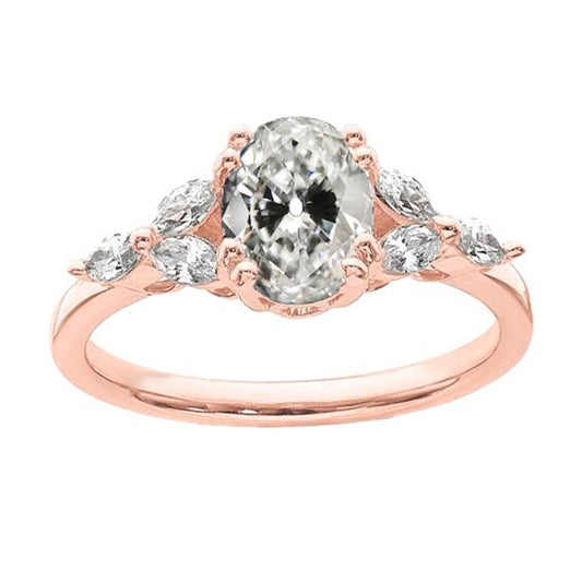 Marquise & Ovaler Altschliff-Diamant-Ehering aus Roségold 4,50 Karat - harrychadent.ch