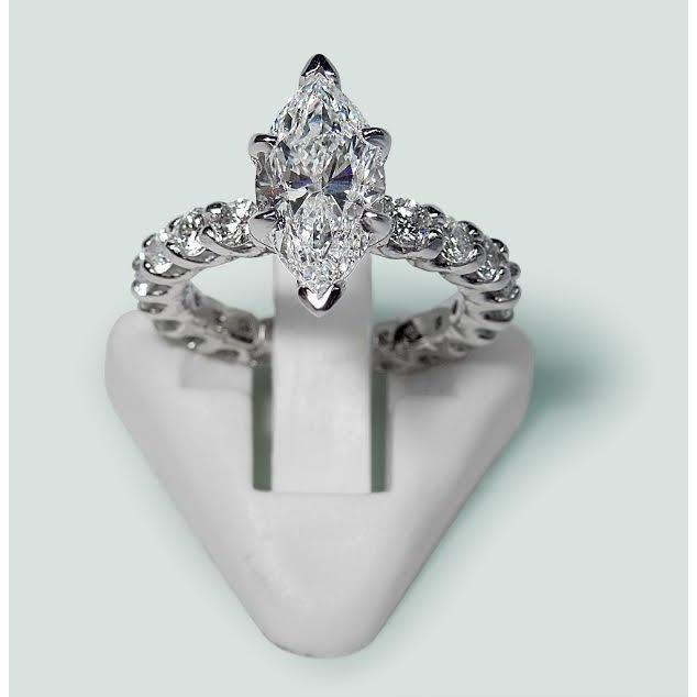 Marquise und runder Diamant-Verlobungsring 2.75 Karat Weißgold 14K
