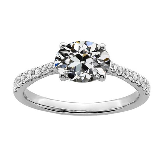 Ovaler alter Bergmann Diamant Ehering 4 Krappen Set 4,50 Karat Gold 14K - harrychadent.ch