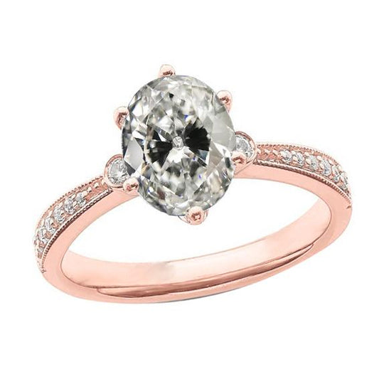 Ovaler alter Minenschliff Diamantring 6 Zinken konischer Schaft 4,50 Karat - harrychadent.ch