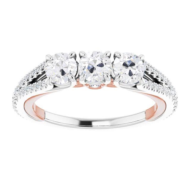 Runder 3-Stein-Stil Altschliff-Diamant-Ring-Zinken-Split-Schaft 5,75 Karat - harrychadent.ch