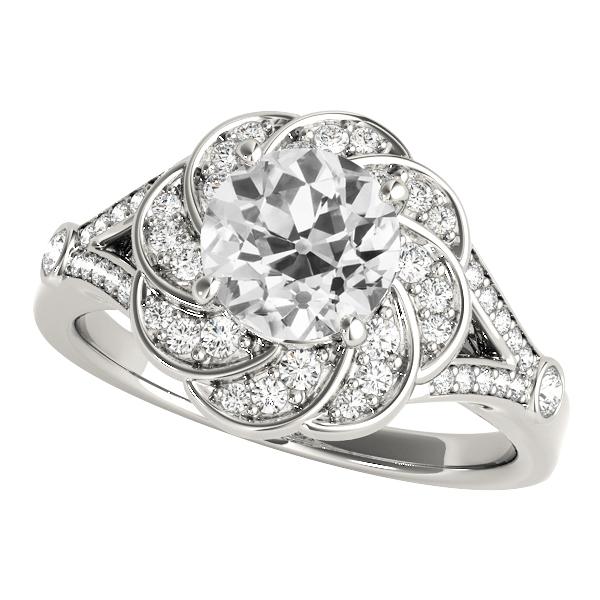 Runder alter Bergmann Diamantring im Blumenstil 4,50 Karat geteilter Schaft - harrychadent.ch
