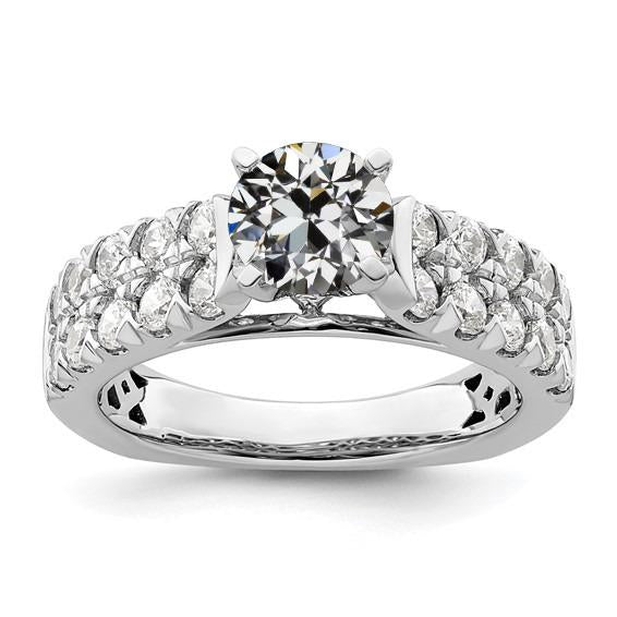Runder alter Bergmann Diamantring zweireihig Akzente 4 Karat Zinken-Set - harrychadent.ch
