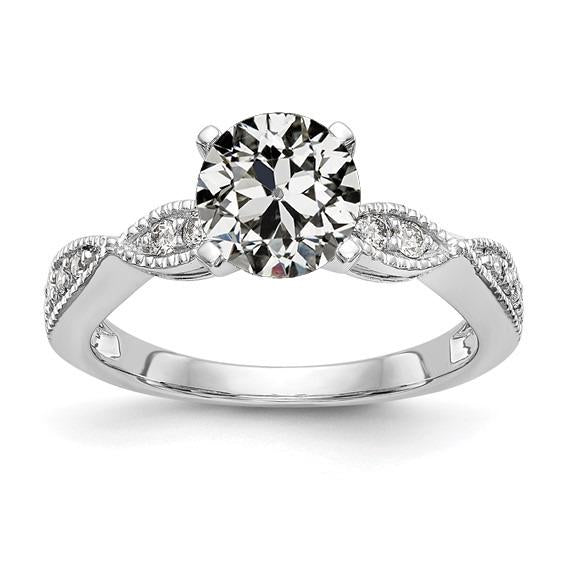 Runder alter Minenschliff Diamant Ehering 2,75 Karat Milgrain Shank - harrychadent.ch