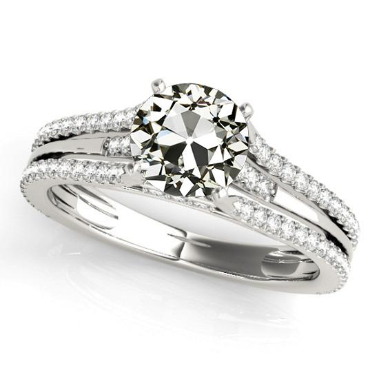 Runder alter Minenschliff-Diamant-Ehering Krappen mit geteiltem Schaft 5 Karat - harrychadent.ch