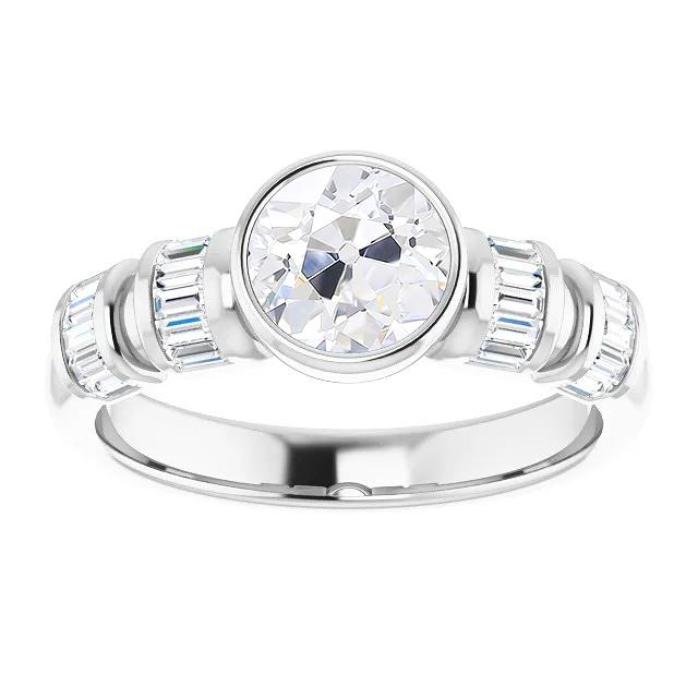 Runder Altschliff Diamant Fancy Ring Lünette Set 6 Karat Weißgold 14K - harrychadent.ch