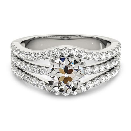 Runder Altschliff Diamantring Krappenset Dreireihige Akzente 4,75 Karat - harrychadent.ch