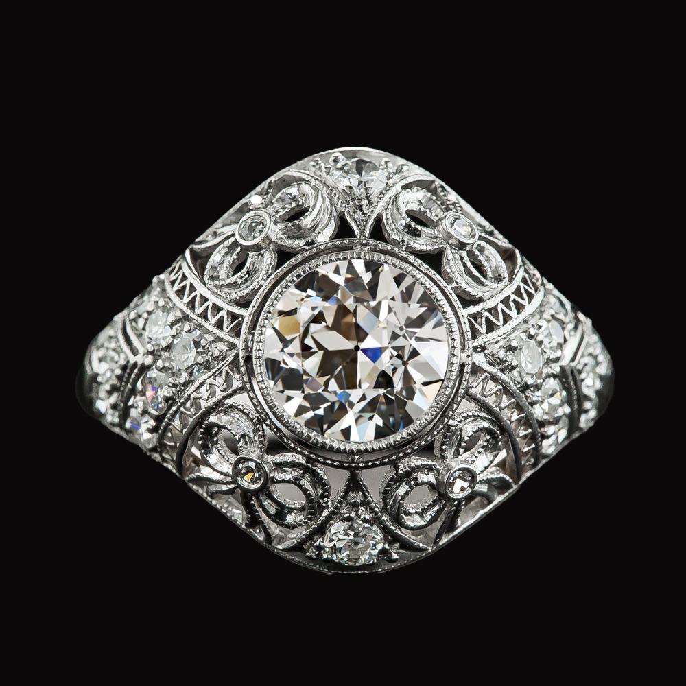 Runder Altschliff Diamantring Lünette im antiken Stil 3,75 Karat Milgrain - harrychadent.ch