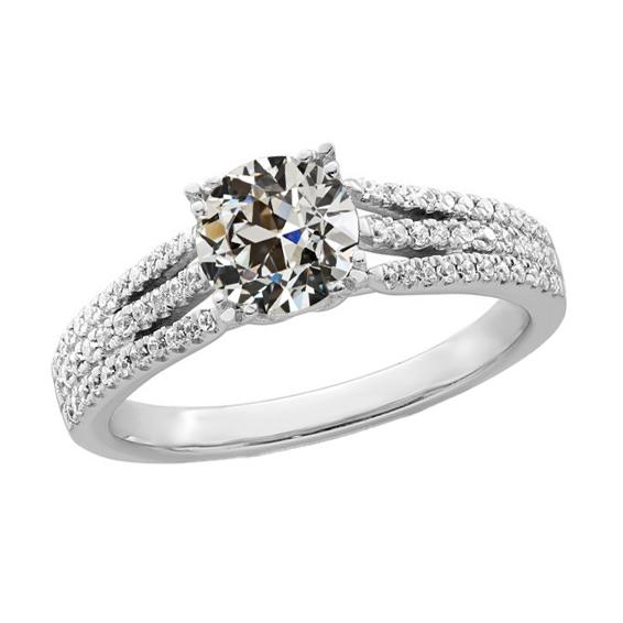 Runder Altschliff-Diamantring mit dreireihigen Akzenten Gold 4 Karat - harrychadent.ch