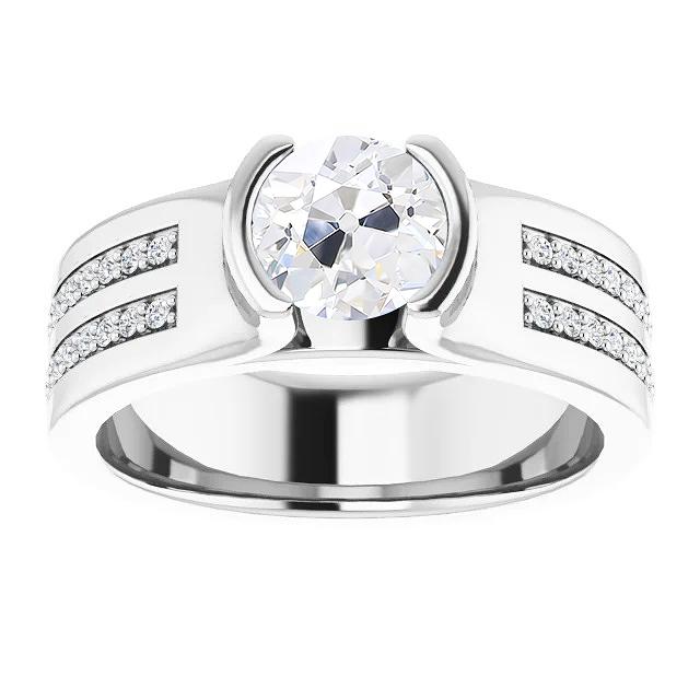 Runder Altschliff-Diamantring mit halber Lünette Kanalset 5,50 Karat - harrychadent.ch