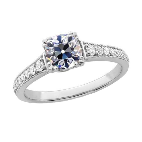 Runder & Kissen Old Mine Cut Diamantring mit Akzenten 4,25 Karat - harrychadent.ch