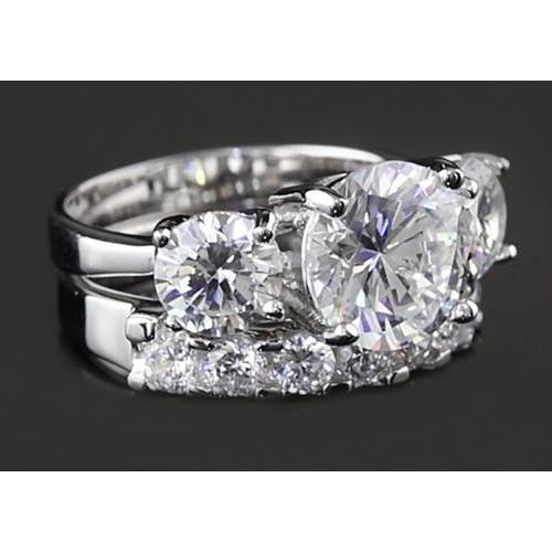 Drei-Steine 5 Karat Runder Jubiläumsring-Set Weißgold 14K