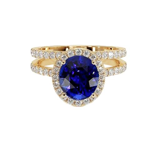 Gelbgold Diamant Verlobungsring Set Oval Ceylon Saphir Schmuck - harrychadent.ch