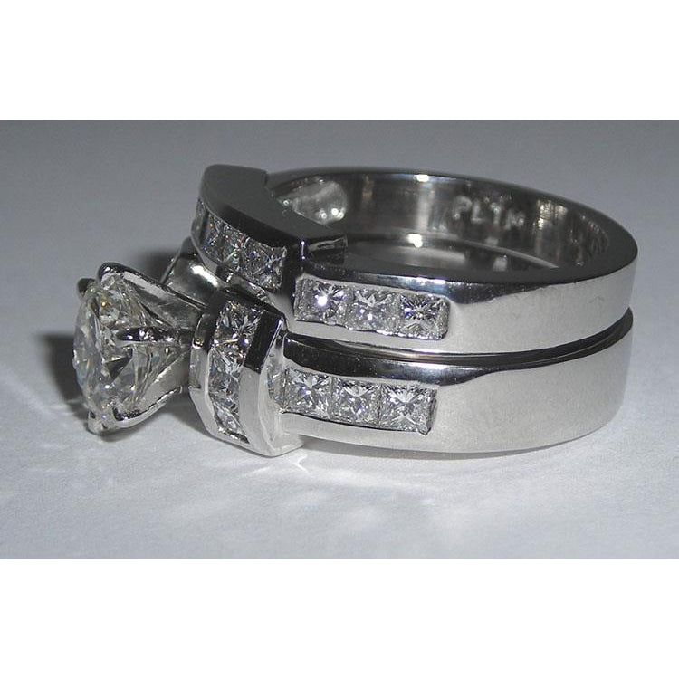 Prinzessin und runder Diamantring Verlobungsset 6,61 Karat