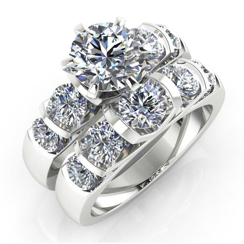 Runder Diamant-Verlobungsring-Set 3,50 Karat Schmuck Weißgold - harrychadent.ch