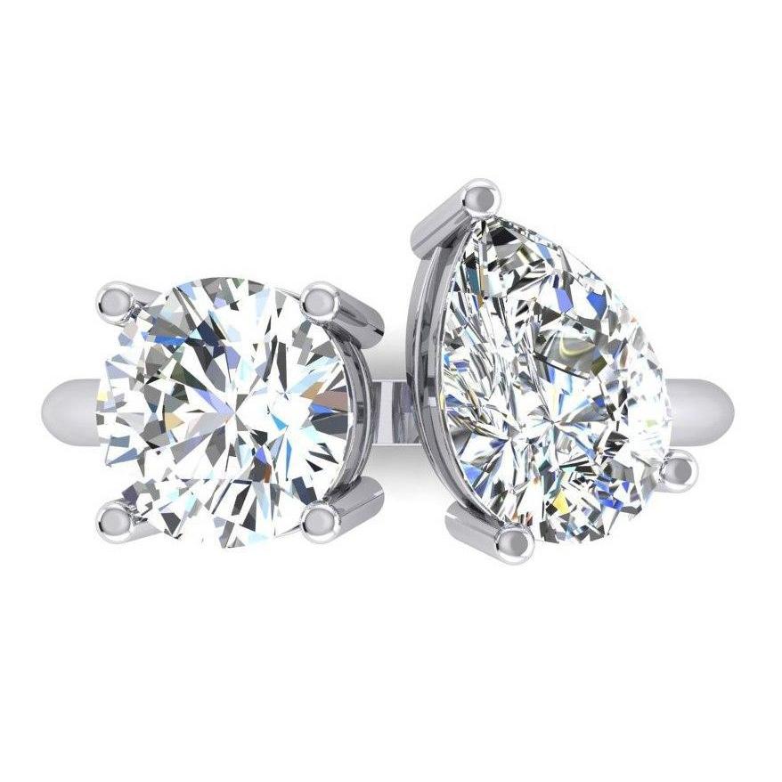 Toi et Moi Diamantring mit zwei Steinen und Birnen, 4 Karat Weißgold 14K - harrychadent.ch