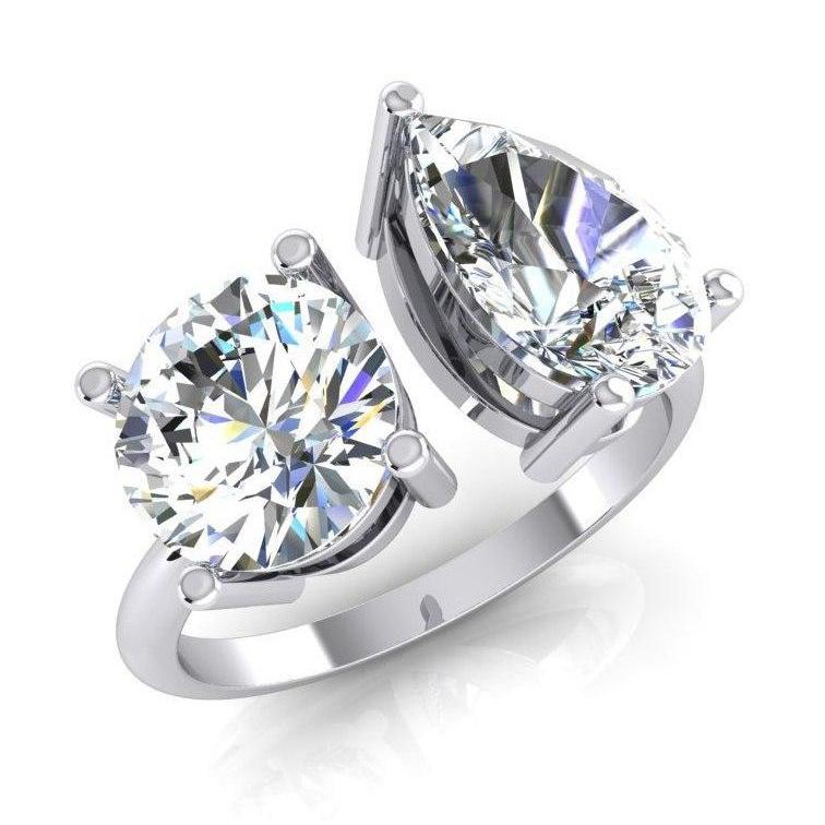 Toi et Moi Diamantring mit zwei Steinen und Birnen, 4 Karat Weißgold 14K - harrychadent.ch