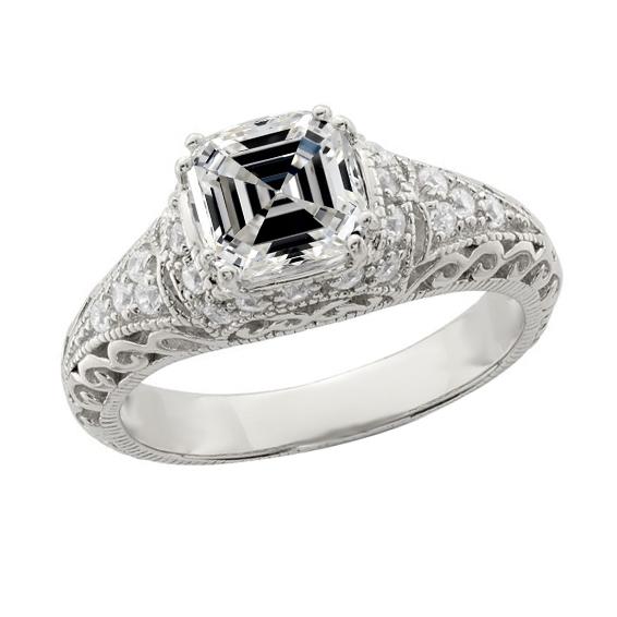 Vintage-Stil Asscher Diamant-Verlobungsring Filigran 4,50 Karat - harrychadent.ch