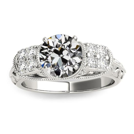 Vintage-Stil Runder Altschliff Diamantring Gold 3,25 Karat - harrychadent.ch