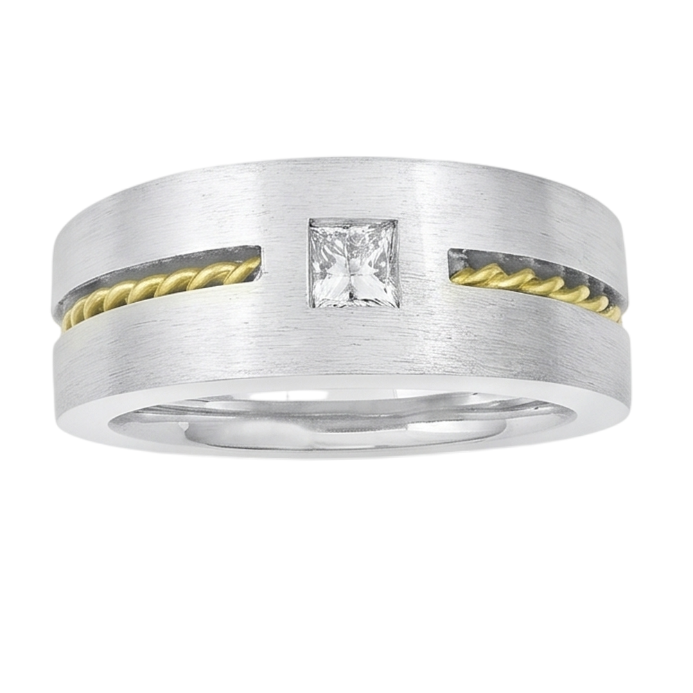 0,35 Karat Prinzessinnenschnitt Echt Diamant Herren-Solitärring Zweifarbiges Gold 14K