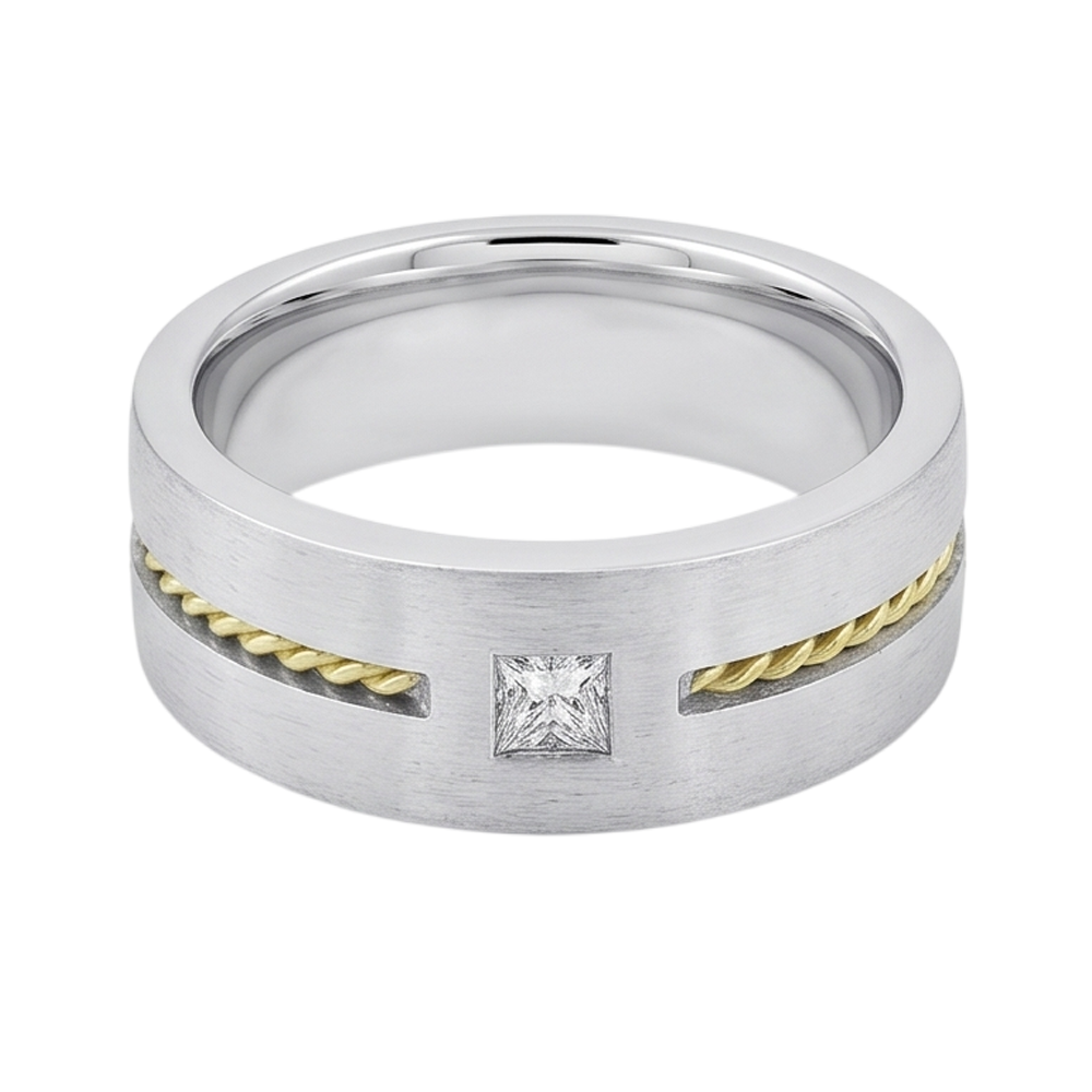 0,35 Karat Prinzessinnenschnitt Echt Diamant Herren-Solitärring Zweifarbiges Gold 14K