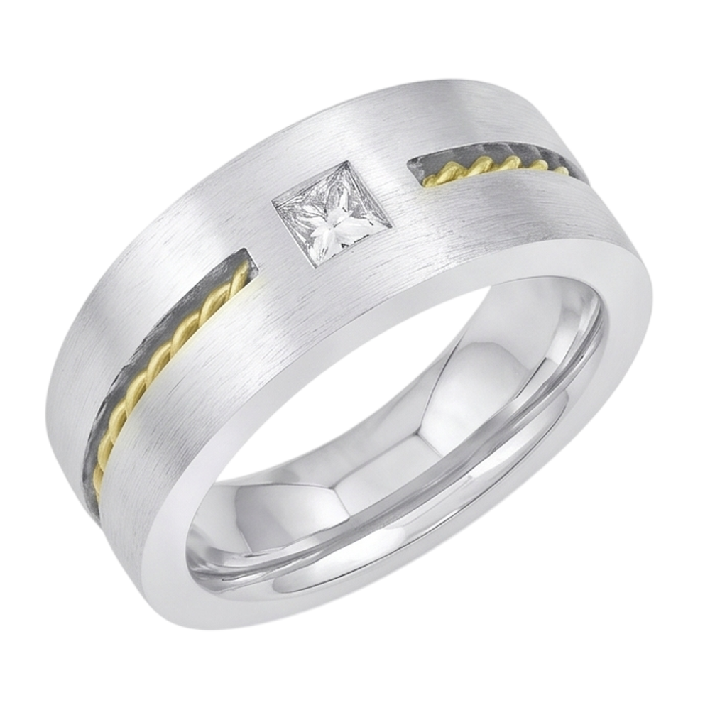 0,35 Karat Prinzessinnenschnitt Echt Diamant Herren-Solitärring Zweifarbiges Gold 14K