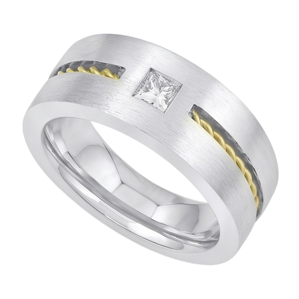 0,35 Karat Prinzessinnenschnitt Echt Diamant Herren-Solitärring Zweifarbiges Gold 14K
