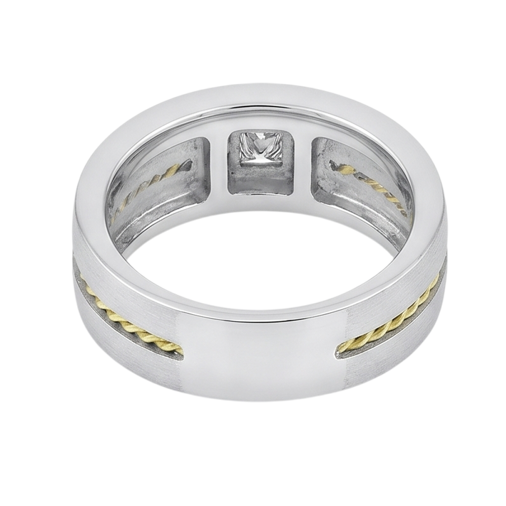 0,35 Karat Prinzessinnenschnitt Echt Diamant Herren-Solitärring Zweifarbiges Gold 14K