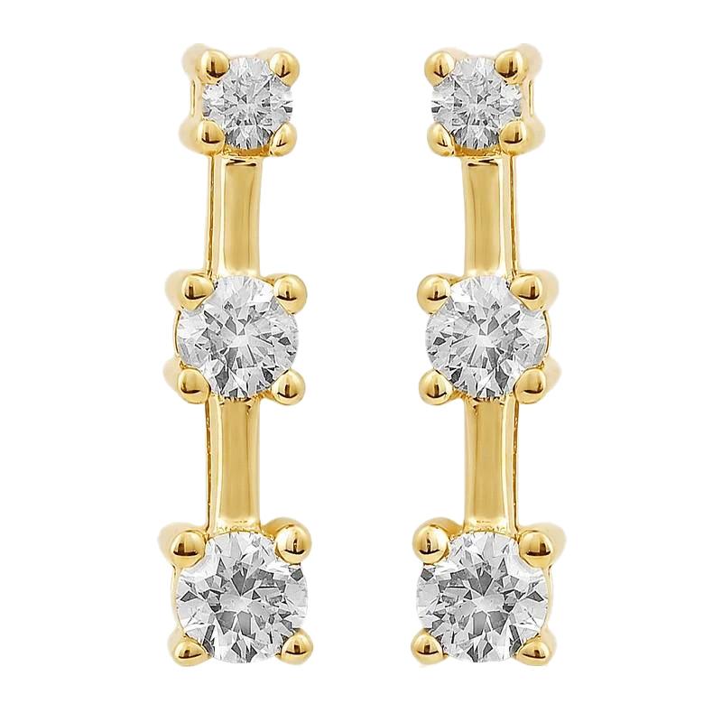 0,75 Karat Natürliche Diamanten Drei Steine Stil Ohrstecker Gelbgold 14K