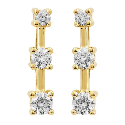 0,75 Karat Natürliche Diamanten Drei Steine Stil Ohrstecker Gelbgold 14K
