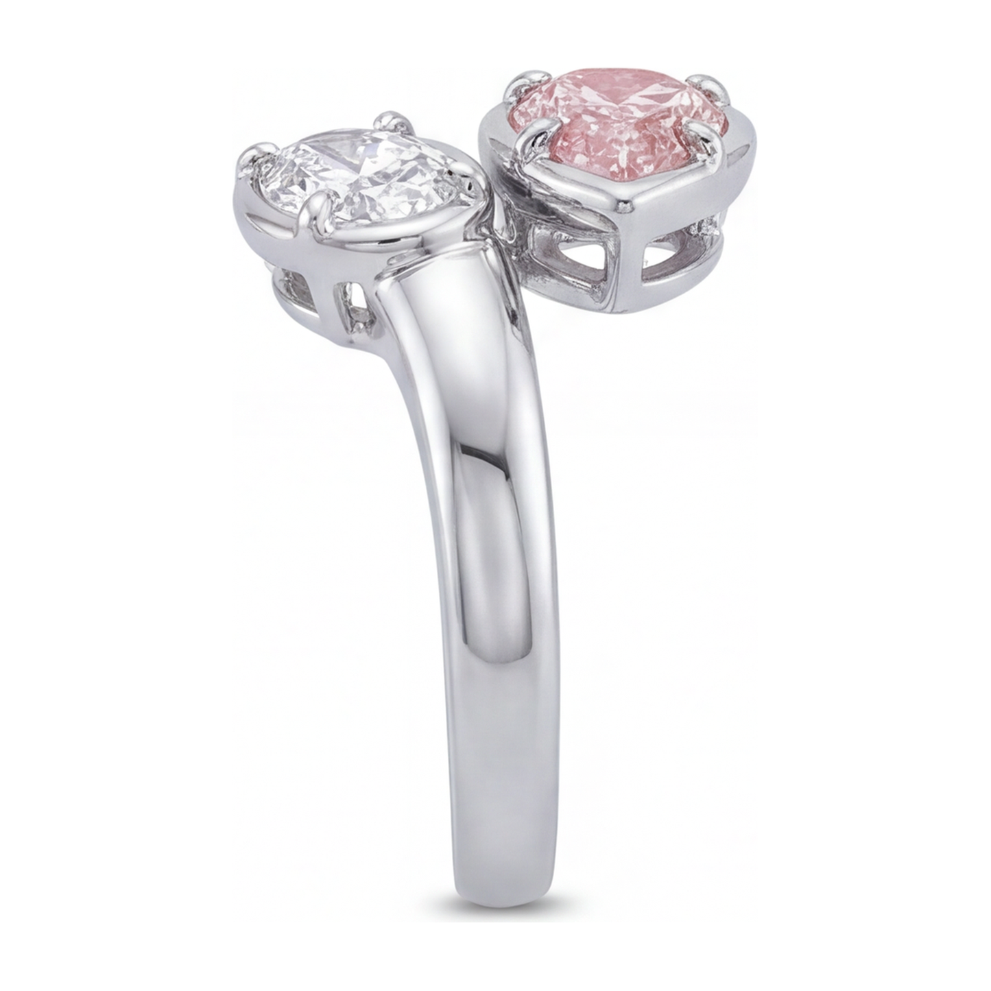 Bypass-Ring aus 14 Karat Weißgold mit im Labor gezüchtetem ovalem rosa Diamanten, 1,75 Karat
