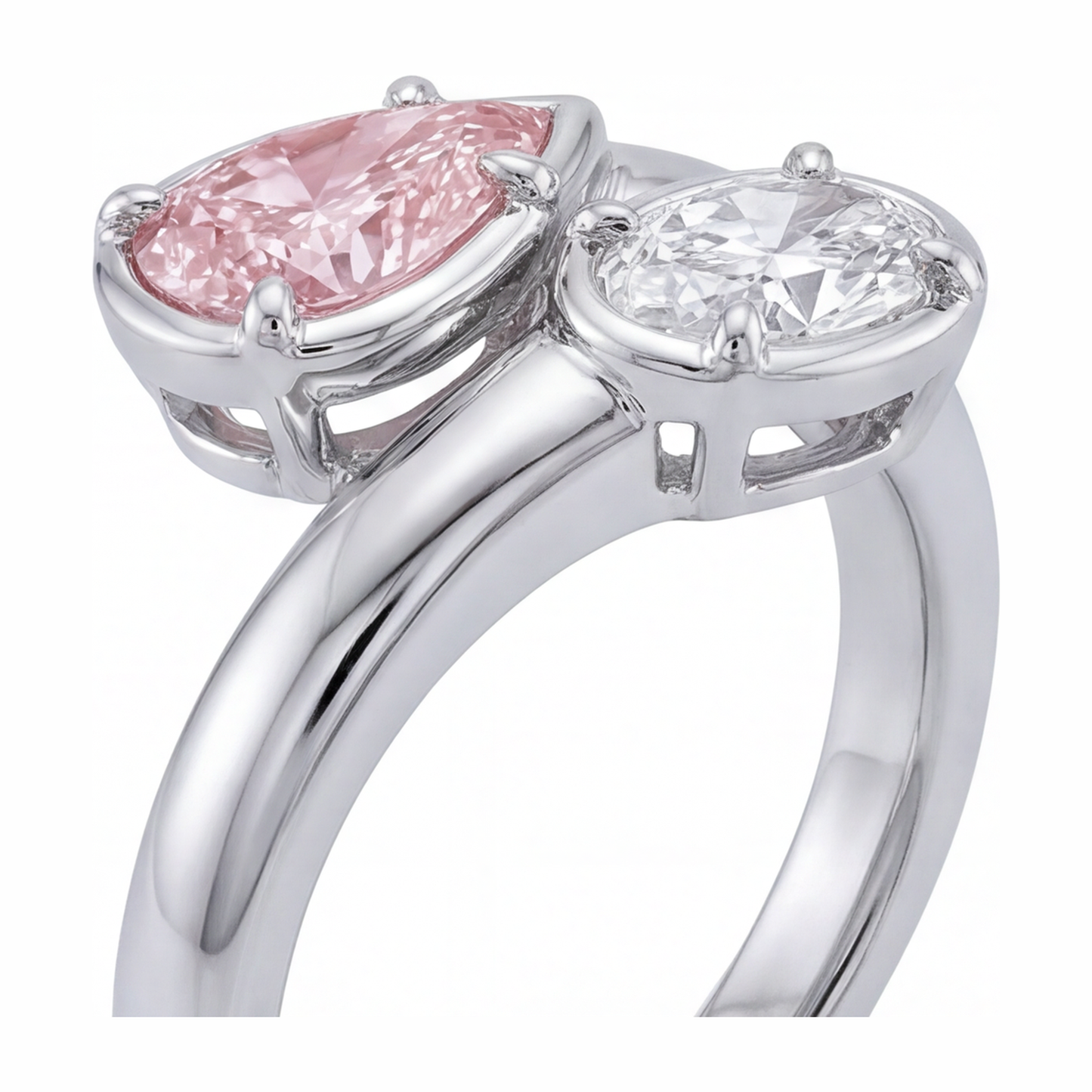 Bypass-Ring aus 14 Karat Weißgold mit im Labor gezüchtetem ovalem rosa Diamanten, 1,75 Karat