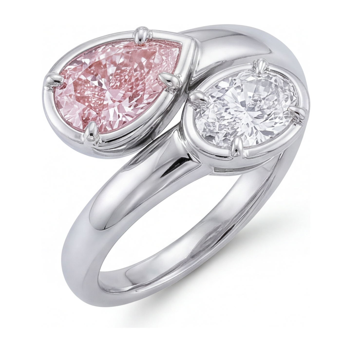 Bypass-Ring aus 14 Karat Weißgold mit im Labor gezüchtetem ovalem rosa Diamanten, 1,75 Karat